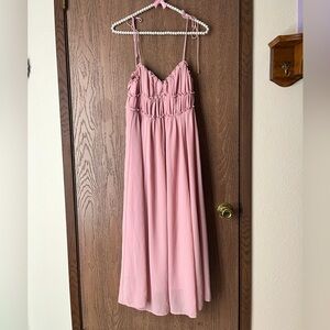 O.P.T Pink Ruffle Chiffon Empire Waist Midi dress with adjustable straps